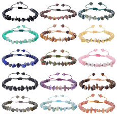 Crushed Stone Bracelet Amethyst Yellowcrystal Stone Ball Beaded Bracelet Handwoven Copper Beaded Bracelet