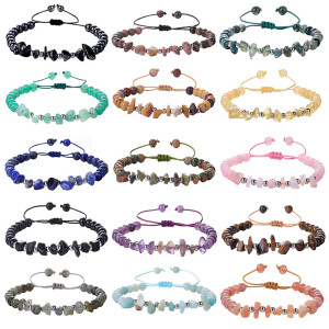 Crushed Stone Bracelet Amethyst Yellowcrystal Stone Ball Beaded Bracelet Handwoven Copper Beaded Bracelet