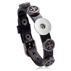 20MM Snaps button jewelry wholesale alloy Cross Punk cowhide bracelet