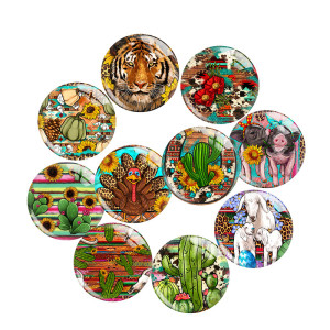 20MM cactus Pig lamb tiger Print glass snap button charms