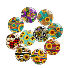 20MM sunflower Flower  pattern Print glass snap button charms