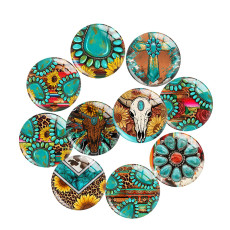 20MM turquoise Cross sunflower pattern Print glass snap button charms