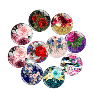 20MM Flower Rose girl Print glass snap button charms