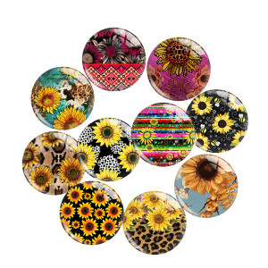 20MM sunflower Flower pattern Print glass snap button charms