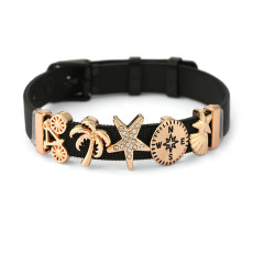 5 styles DIY Coconut Tree Star Beach Holiday Love stainless steel 10MM strap bracelet