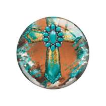 20MM turquoise Cross sunflower pattern Print glass snap button charms