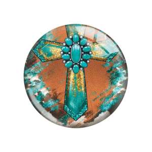 20MM turquoise Cross sunflower pattern Print glass snap button charms