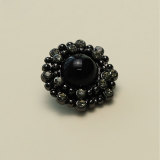 23MM Flower Black Rhinestones Metal  snap button charms