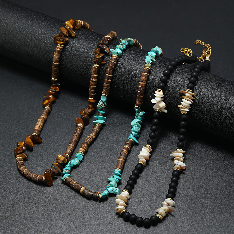 Bohemian Pinestone Crushed Coconut Shell Surf Punk Necklace bohemian-pinestone-crushed-coconut-shell-surf-punk-necklace
