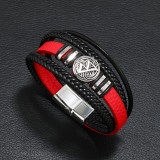 21CM Multi layer woven scripture compass leather bracelet