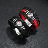 21CM Multi layer woven scripture compass leather bracelet