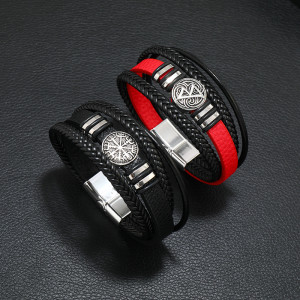 21CM Multi layer woven scripture compass leather bracelet