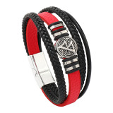 21CM Multi layer woven scripture compass leather bracelet