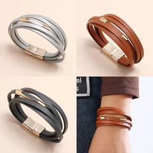 21CM Copper tube PU multi-layer leather bracelet