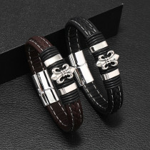 Stainless steel ship anchor woven leather bracelet