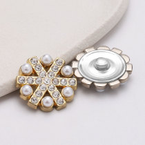 23MM flower metal Pearl Rhinestones snap button charms