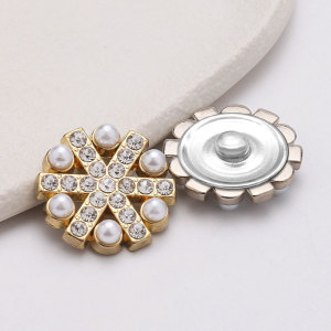 23MM flower metal Pearl Rhinestones snap button charms