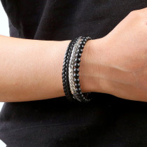 Stainless steel natural stone leather woven bracelet