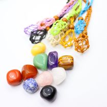 Woven Raw Stone Natural Stone Pendant Net Pocket Necklace Handmade Adjustable Necklace Rope