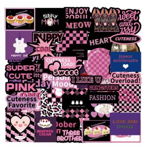 50 Sweet Cool Style Stickers Personalized Decoration Mobile Phone Skateboard Luggage Black Purple English Waterproof Stickers