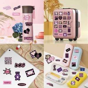 50 Sweet Cool Style Stickers Personalized Decoration Mobile Phone Skateboard Luggage Black Purple English Waterproof Stickers