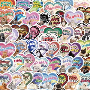 49 pieces of retro love kitten graffiti stickers for decorating guitar luggage waterproof stickers