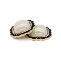 25MM Pearl  Rhinestones square metal snap button charms fit 20mm snaps jewelry