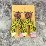 Teacher's wooden ear ring leopard pencil apple splicing Teachers'Day earrings
