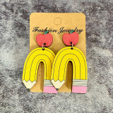 Teacher's wooden ear ring leopard pencil apple splicing Teachers'Day earrings