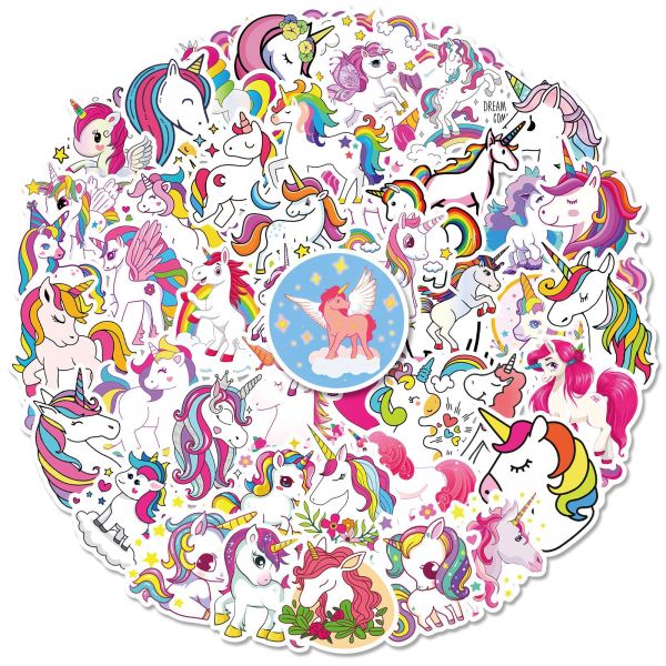 50 Unicorn All ages Waterproof Stickers Cute Rainbow Horse Mixed Graffiti Luggage Case Notebook Decal