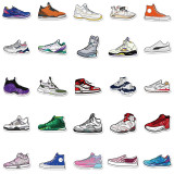 50 pieces of sneaker culture stickers, non repeating trendy brand sneakers, men's and women's hip-hop guitar skateboard, computer helmet waterproof stickers