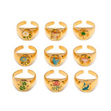 Stainless steel enamel painted talisman opening ring