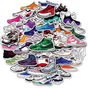 50 pieces of sneaker culture stickers, non repeating trendy brand sneakers, men's and women's hip-hop guitar skateboard, computer helmet waterproof stickers