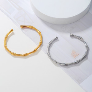 Stainless steel bamboo joint opening adjustable bracelet