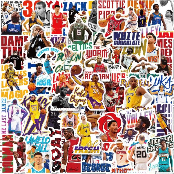 50 NBA Character Text Stickers for American Basketball Stars Collection Computer Phone Car Cover Personalized Waterproof Stickers