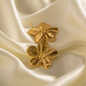 Gold stainless steel flower earrings