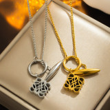 Stainless steel hollow carved pendant OT buckle necklace