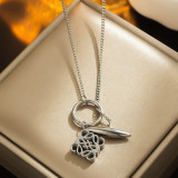Stainless steel hollow carved pendant OT buckle necklace