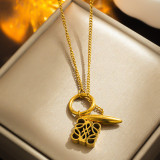 Stainless steel hollow carved pendant OT buckle necklace