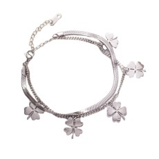 Stainless steel clover snake bone double layer bracelet