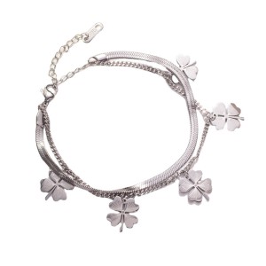 Stainless steel clover snake bone double layer bracelet