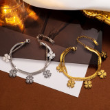 Stainless steel clover snake bone double layer bracelet