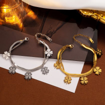 Stainless steel clover snake bone double layer bracelet