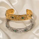 Stainless Steel Malachite Devil's Eye Open Bracelet