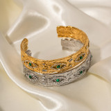 Stainless Steel Malachite Devil's Eye Open Bracelet