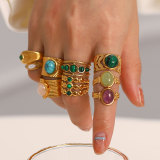 Stainless steel natural stone gemstone opening ring