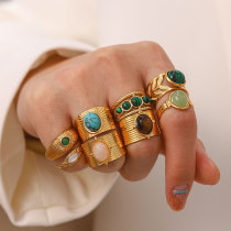 Stainless steel natural stone gemstone opening ring