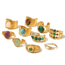 Stainless steel natural stone gemstone opening ring