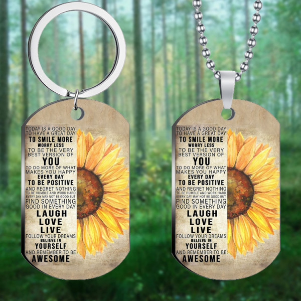 Stainless steel color printed military brand Mother's Day Father's Day To My Son necklace keychain set