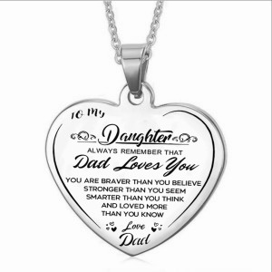 To my daughter stainless steel heart-shaped engraved pendant necklace DAD MOM daughter gift